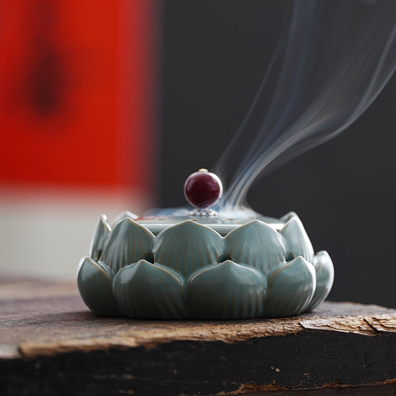 Elegant Lotus Ceramic Incense Burner