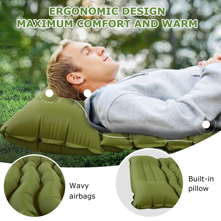 Thick Inflatable Camping Mattress with Built-in Pillow and Pump