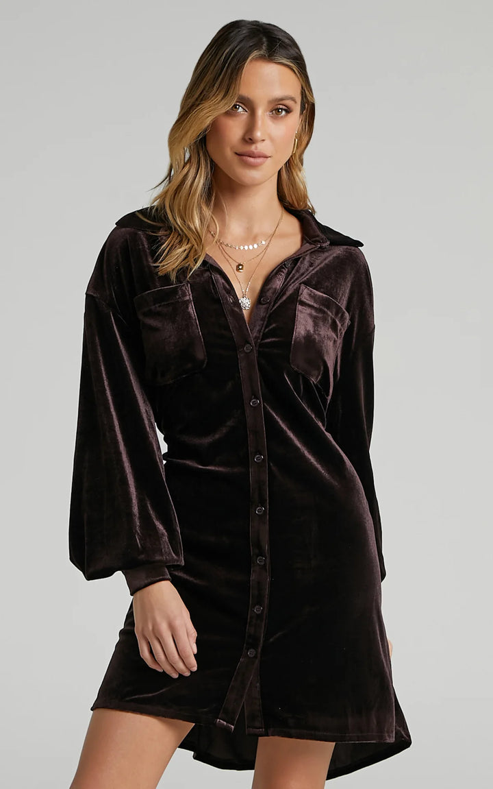 Autumn Women's Velvet Long Sleeve Mini Dress