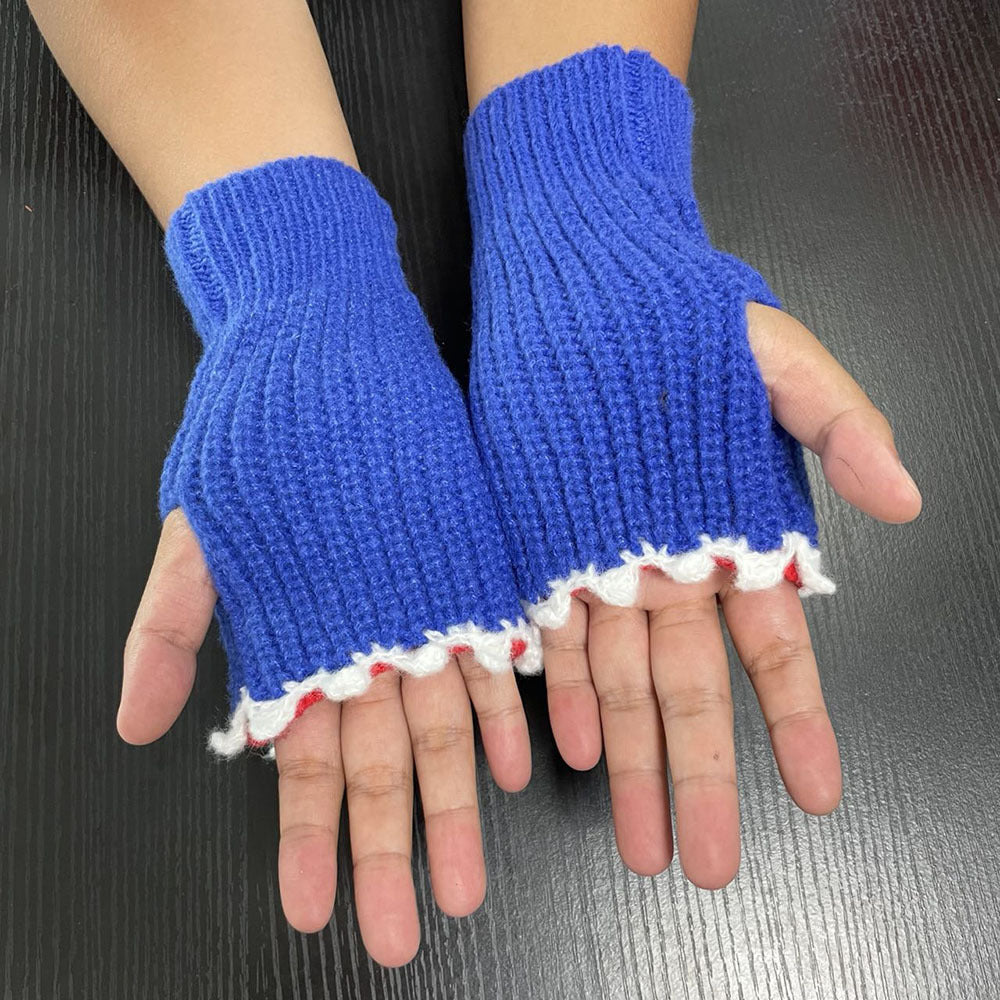 New Cartoon Grey Shark Warm Half Finger Knitted Gloves