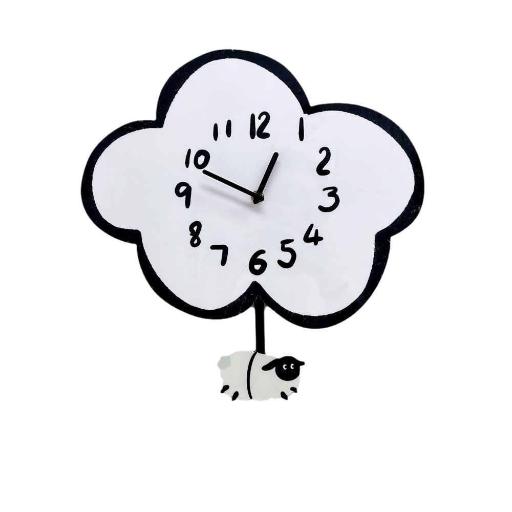 38cm Silent Cartoon Cloud Sheep Swinging Wall Clock