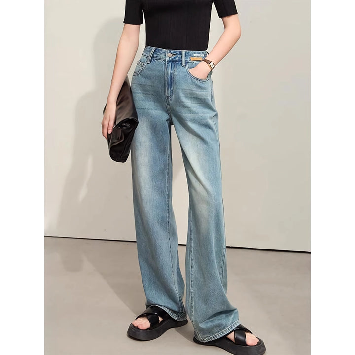 Minimalist Retro Wide-Leg Jeans with Leather Plate Decoration