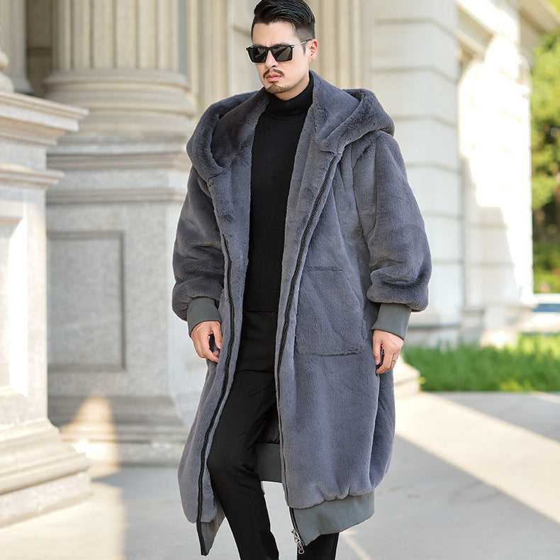 Winter Men's Mid-length Coat Imitation Fur Thick Warm Jacket