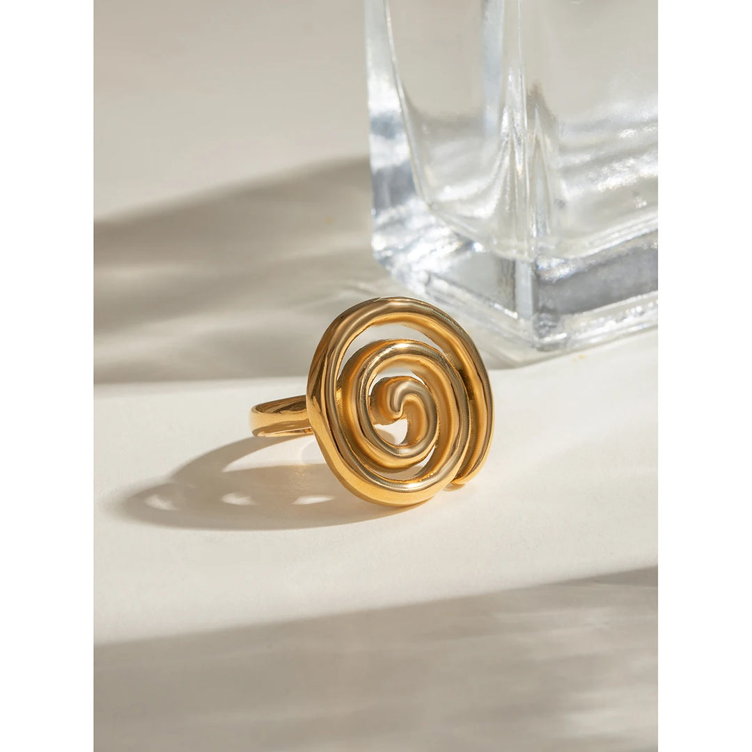 18K Gold Plated Spiral Design Stainless Steel Waterproof Ring