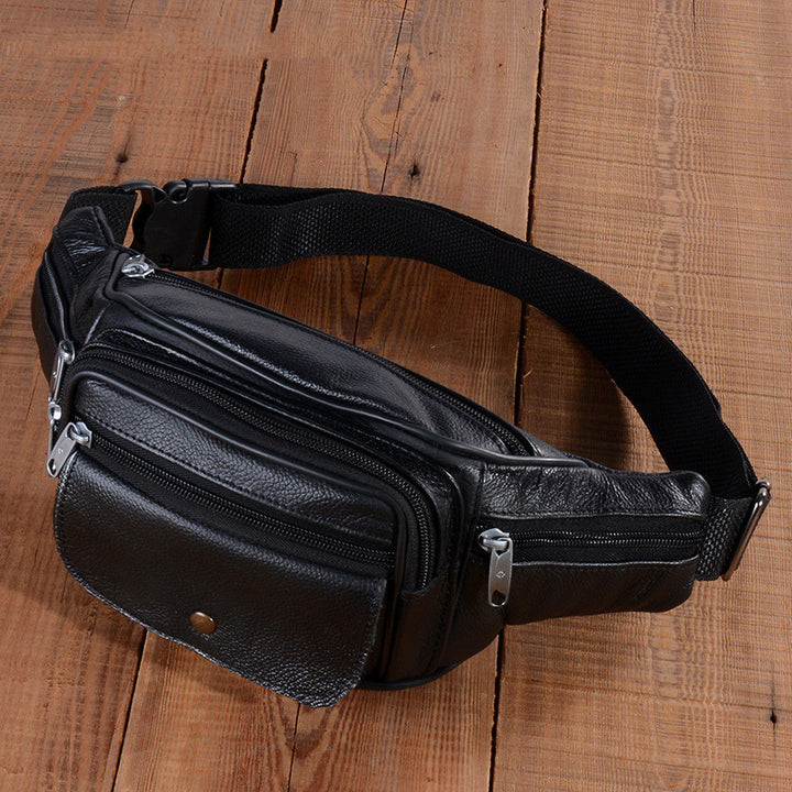 Men's Leather Multifunctional Casual Outdoor Large-capacity Diagonal Waist Bag