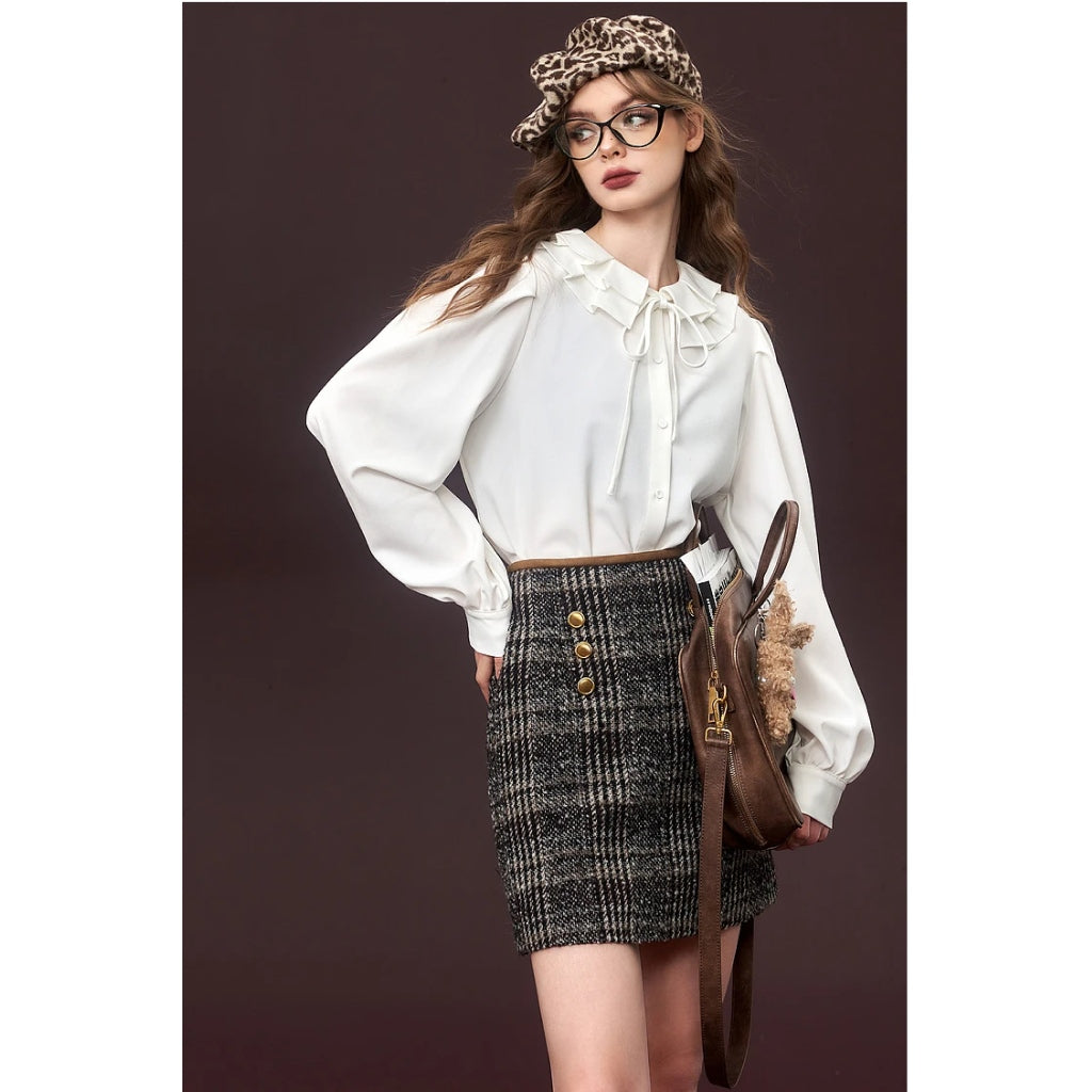 Chic 2000s Gyaru Mini Wool Skirt for Women