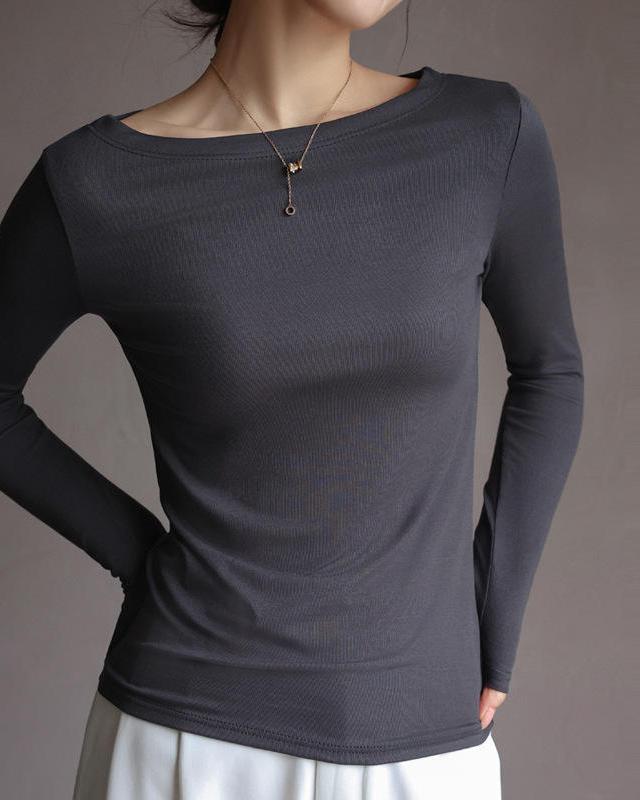 Women's Long Sleeve Modal Stretch Tee – Casual Simple Basics