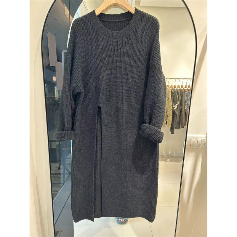 Lazy Wind Mid-length Inner Wear Loose Slimming Solid Color Sweater Long Dress