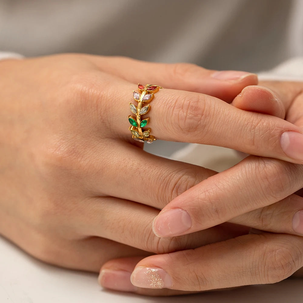 18K Gold Plated Cubic Zirconia Adjustable Leaf Ring