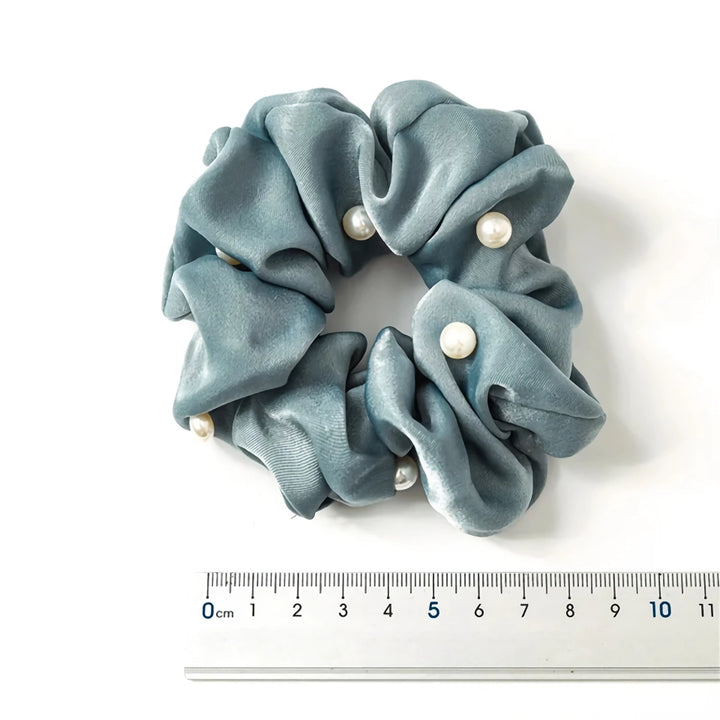 Satin Silk Pearl Hair Scrunchies – Stylish Elastic Hair Accessories