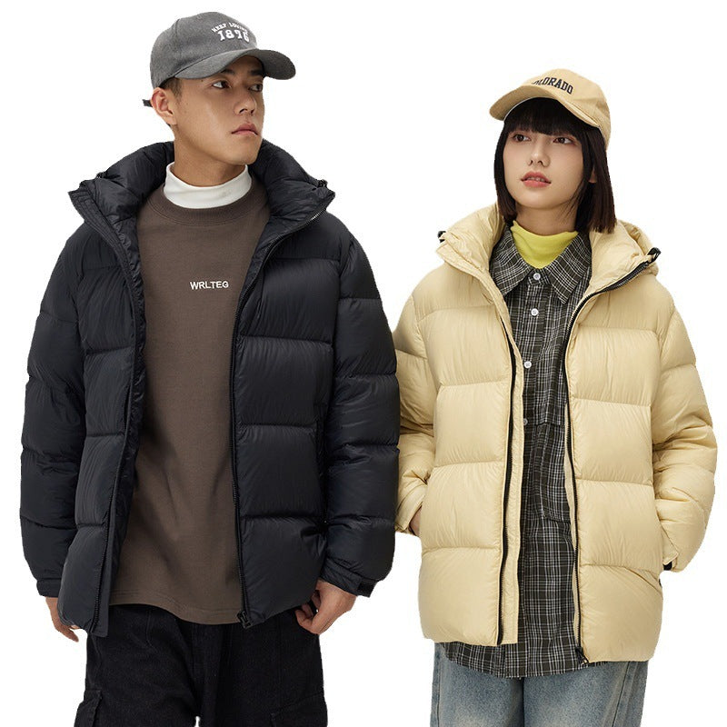 Down Jacket Thickened Couple Winter New Windproof Coat Solid Color Hooded