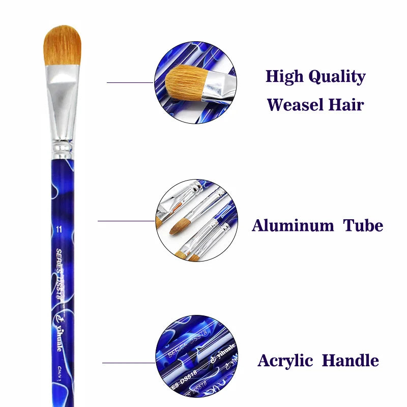 6 Pcs Set Royal Blue Acrylic Handle Weasel Hair Filbert Paintbrushes