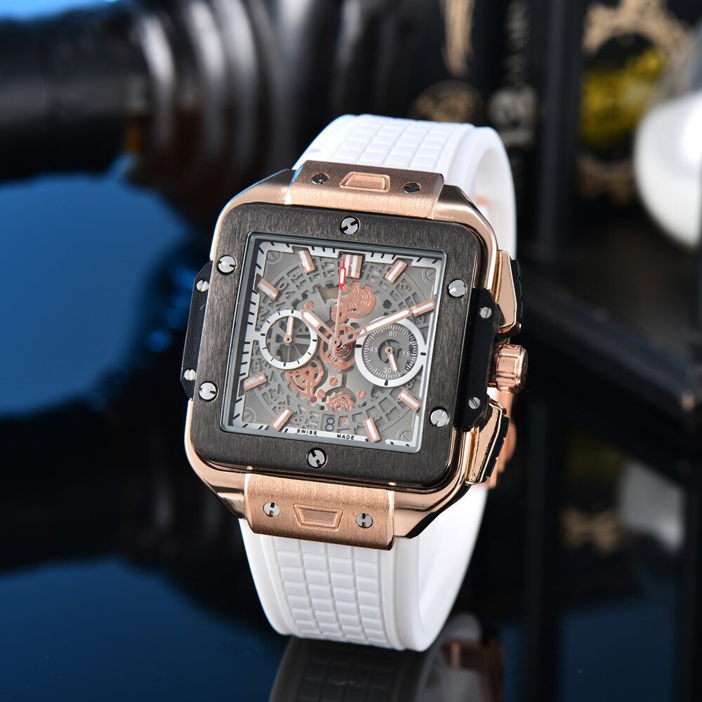 Square Hollow Quartz Watch Multicolor Silicone Men