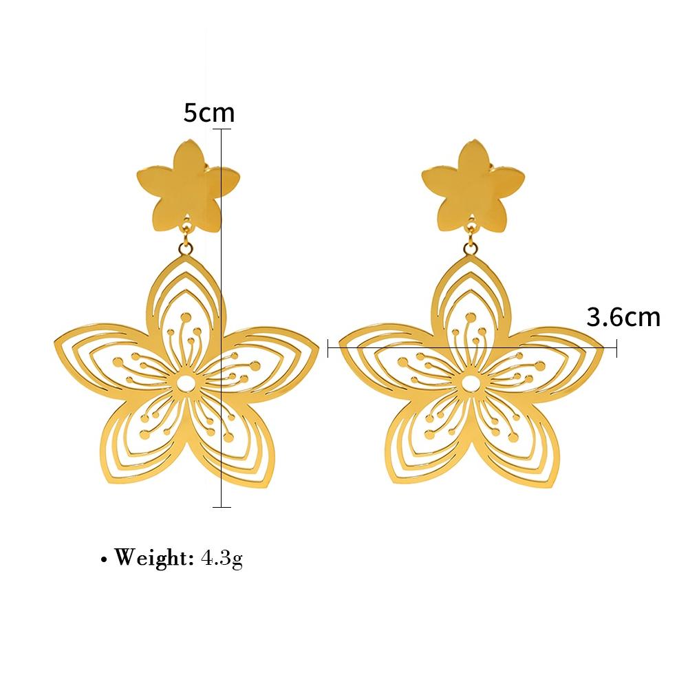 Gold Plated Stainless Steel Flower Drop Earrings