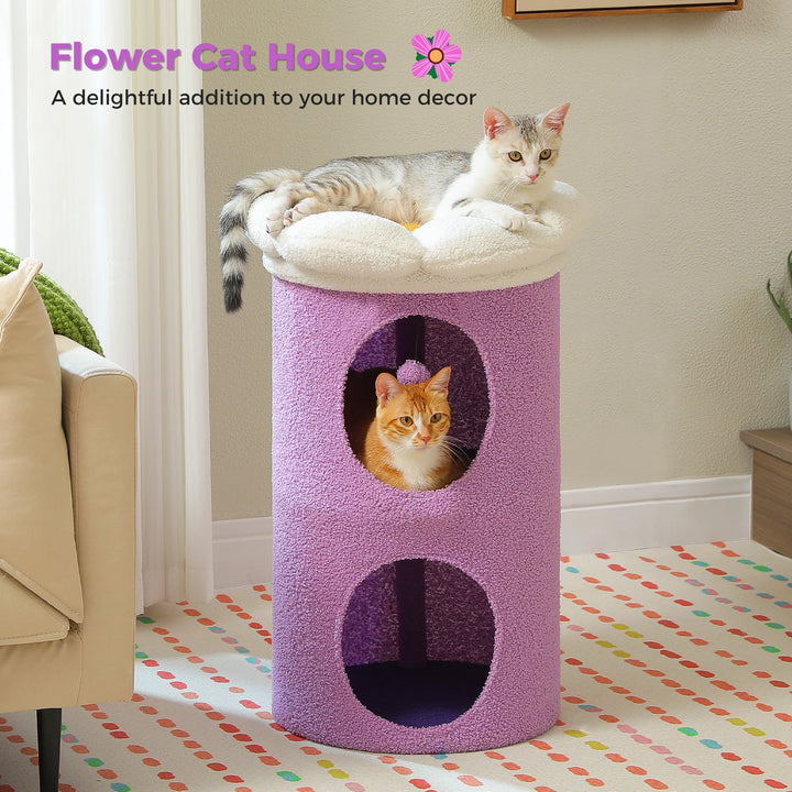 Luxury Double-Deck Cat Bed with Flower Perch