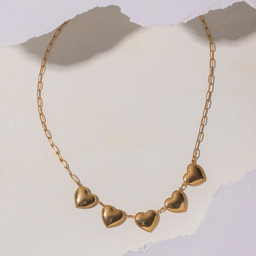 Gold-Plated Heart Pendant Stainless Steel Necklace