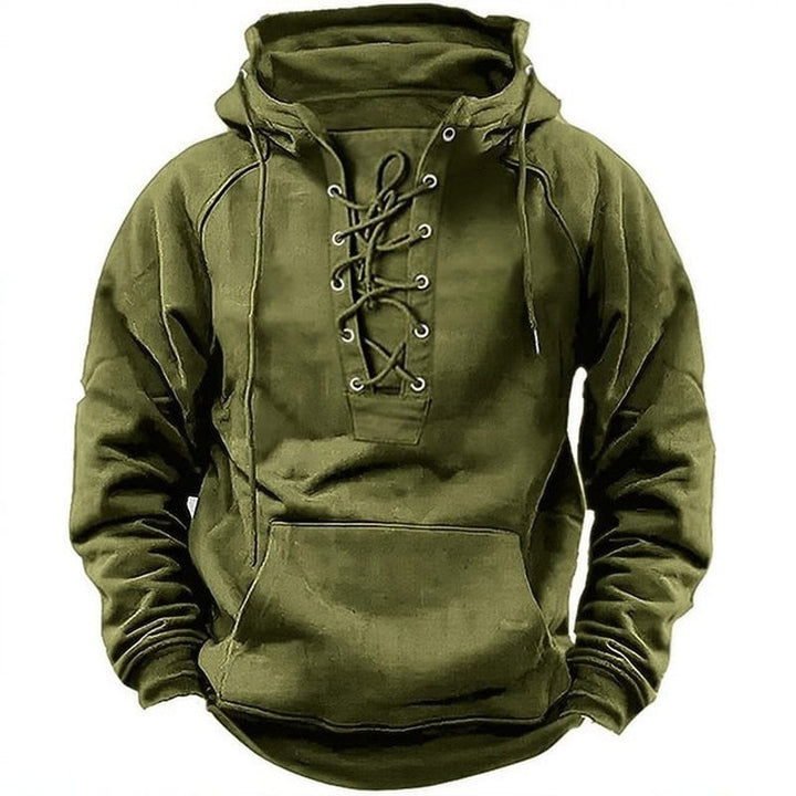 Men's Outdoor Retro Lace-up Hooded Long-sleeved T-shirt Casual Top