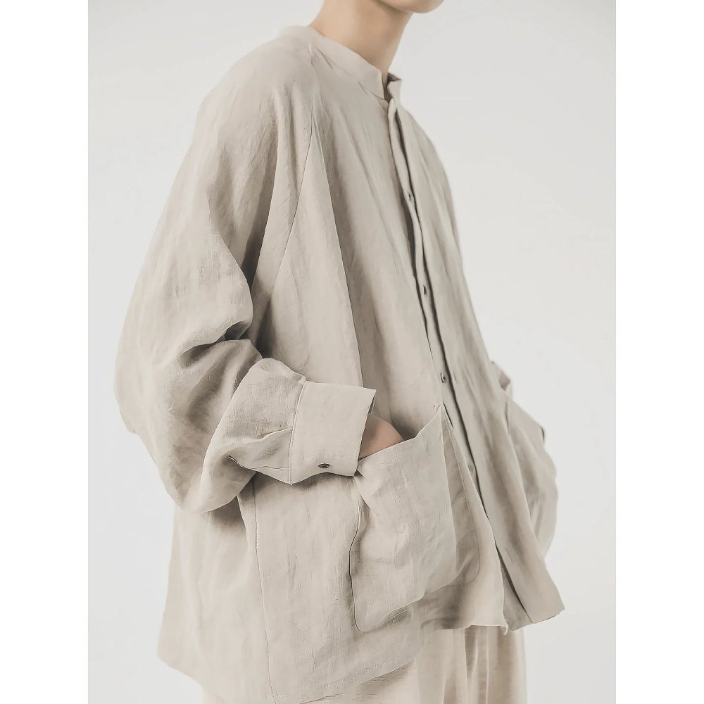 Retro Linen Oversized Long Sleeve Shirt