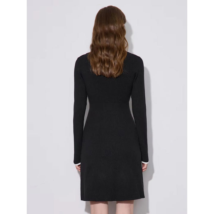 A-Line Slim Waist Knitted Dress with Zipper Collar