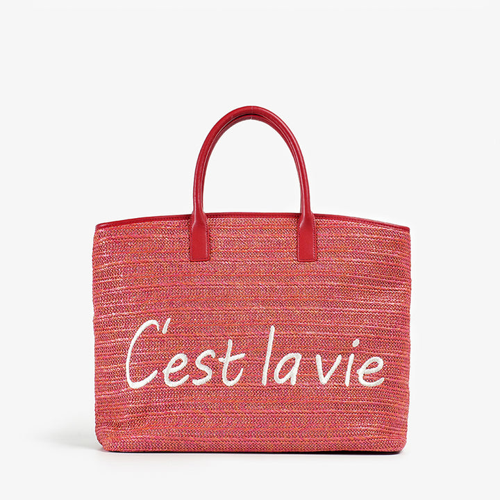 Casual Straw Tote Bag with Letter Decoration for Women