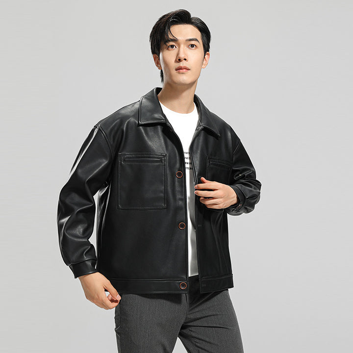 Fashion Youth Motorcycle Leather Coat Lapel Handsome Men's Jacket