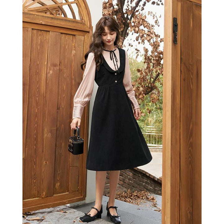 Elegant French Vintage A-Line Strap Dress for Autumn