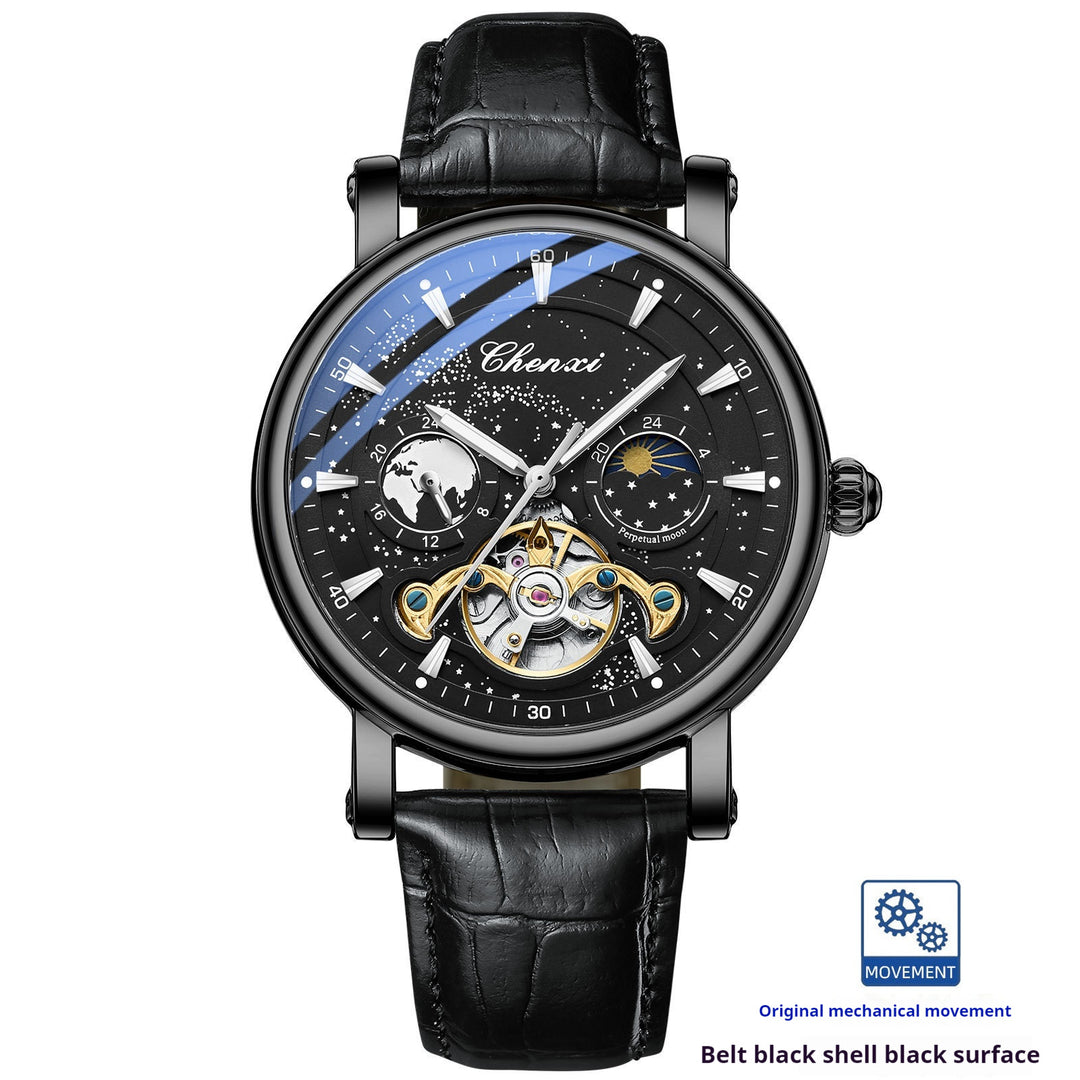 Xinghe Moon Phase Hollow Tourbillon Mechanical Watch Luminous