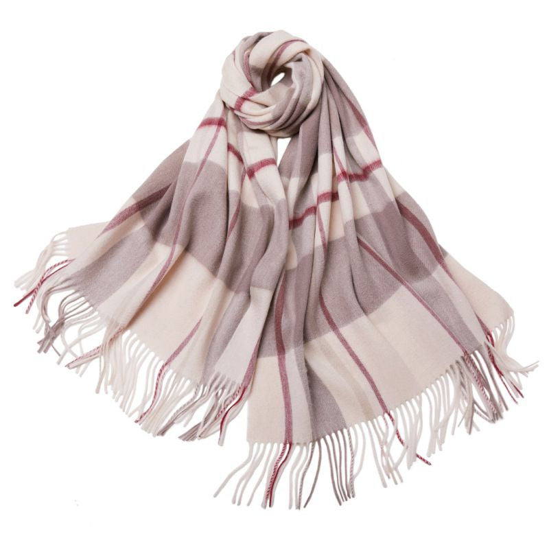 Elegant Plaid Cashmere Shawl - Long Warm Tassel Wrap