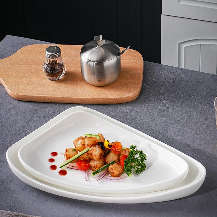 Elegant White Ceramic Triangular Plate