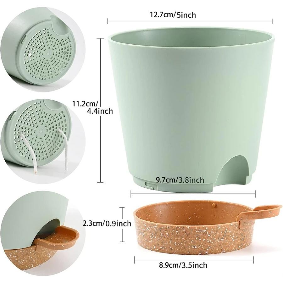 5-Pack Self-Watering Planters with Drainage Holes & Wick Rope