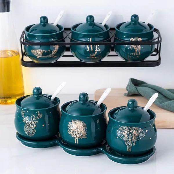 Creative Nordic Style Light Luxury Emerald Ceramic Seasoning Jar Set