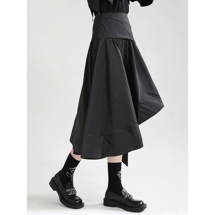 Black High Waist Asymmetrical Ruffle Skirt