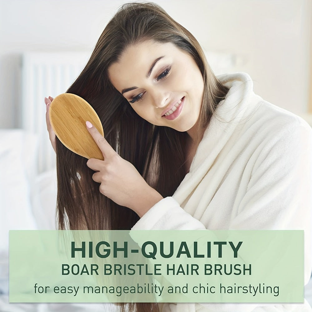 Natural Boar Bristle Hair Brush for Scalp Massage and Detangling