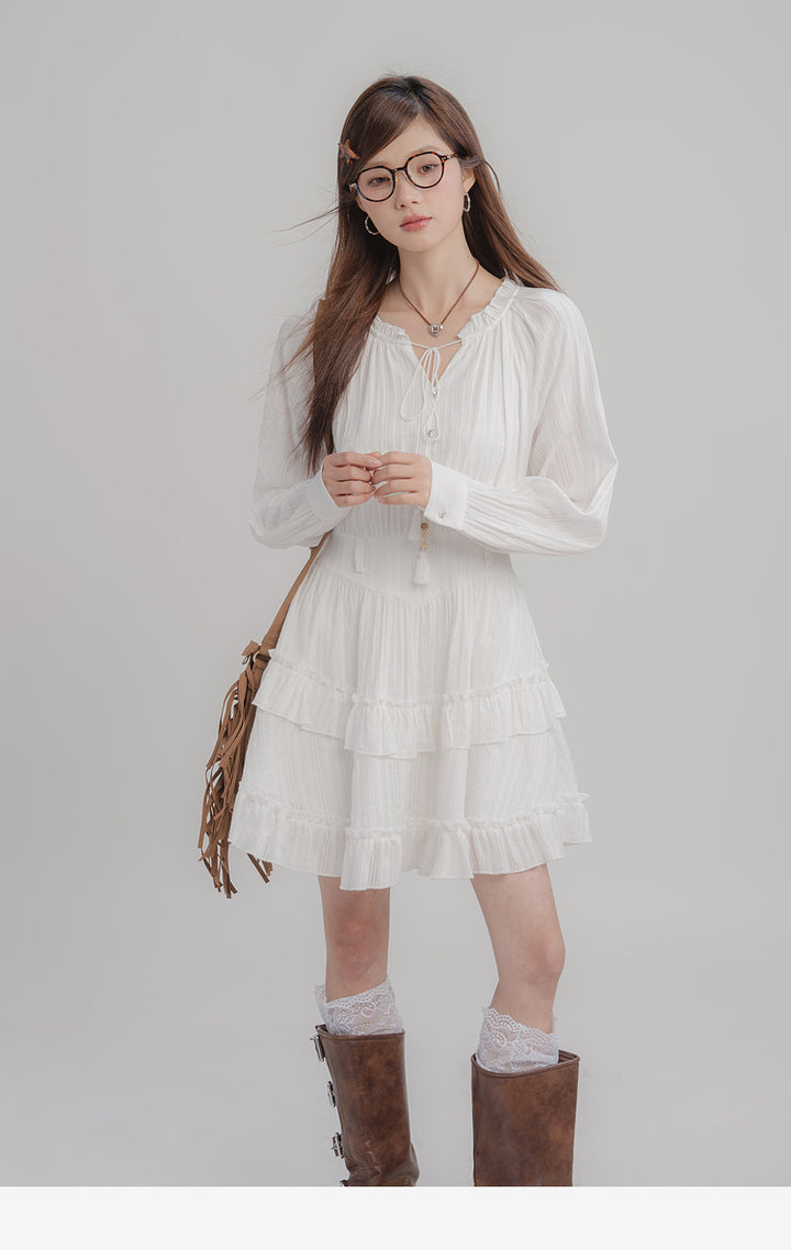 Women's Fashion White Tassel Tied Dress