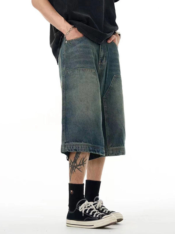 Jeans Shorts Men's Loose Wide Leg Washed Old