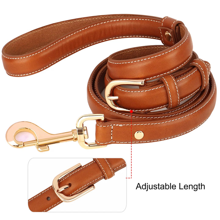 Adjustable Genuine Leather Dog Leash for All Breeds