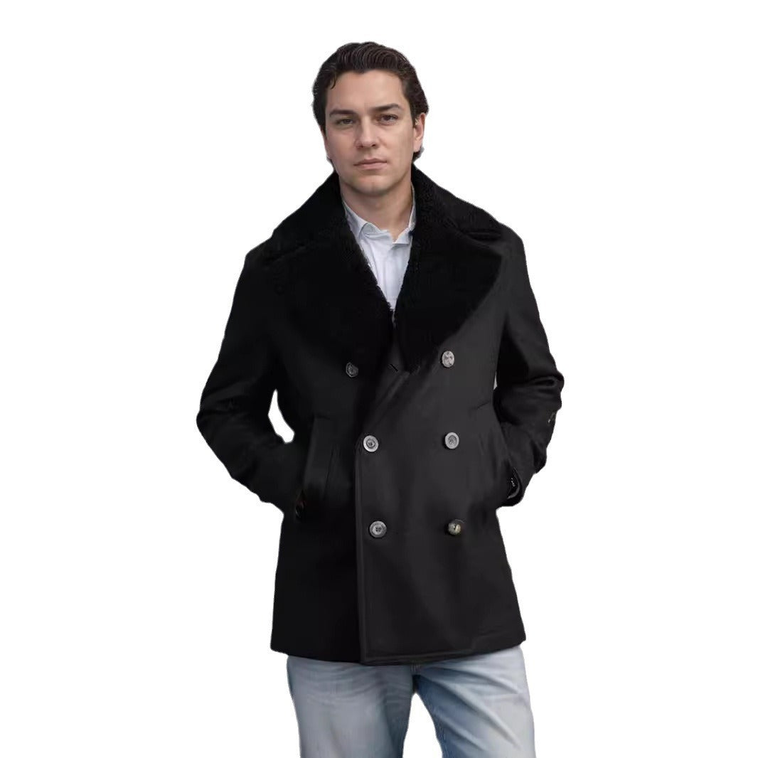 Men's woolen coat with double breasted cotton cashmere jacket