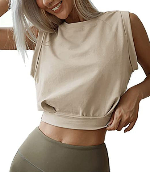 Sexy Navel-Exposed Sweatshirt Summer Loose Sleeveless T-Shirt Running Fitness Yoga Crop Tops Womens Clothing