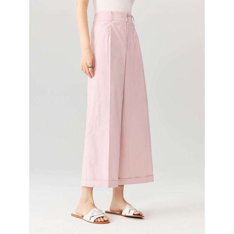 High Waist Wide-Leg Cuffed Trousers for Women