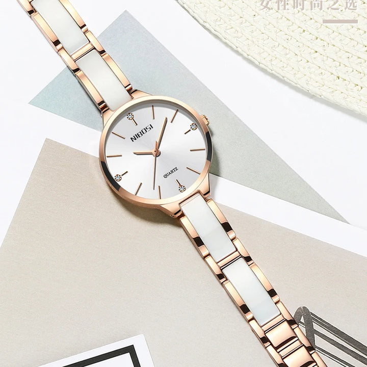 Elegant Ceramic Bracelet Women's Watch with Luminous Hands