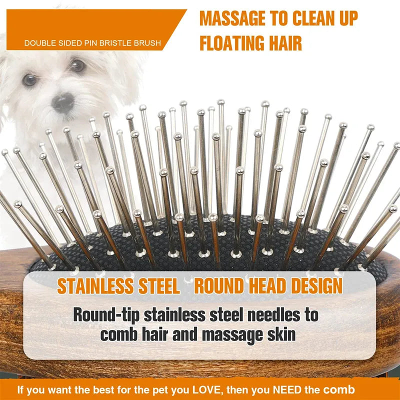 2-Sided Pin Bristle Dog Brush for Small Dogs and Cats