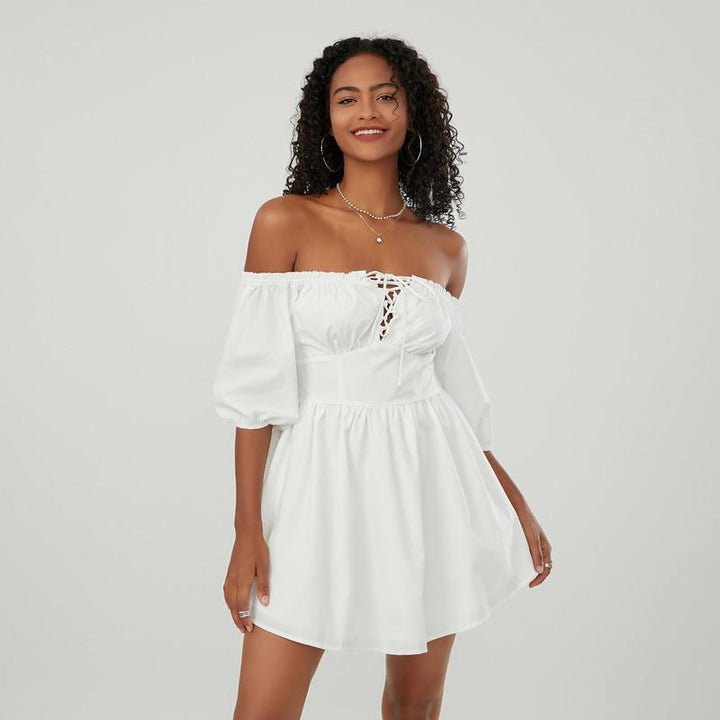 Summer Chic Off-Shoulder Mini A-Line Dress with Puff Sleeves