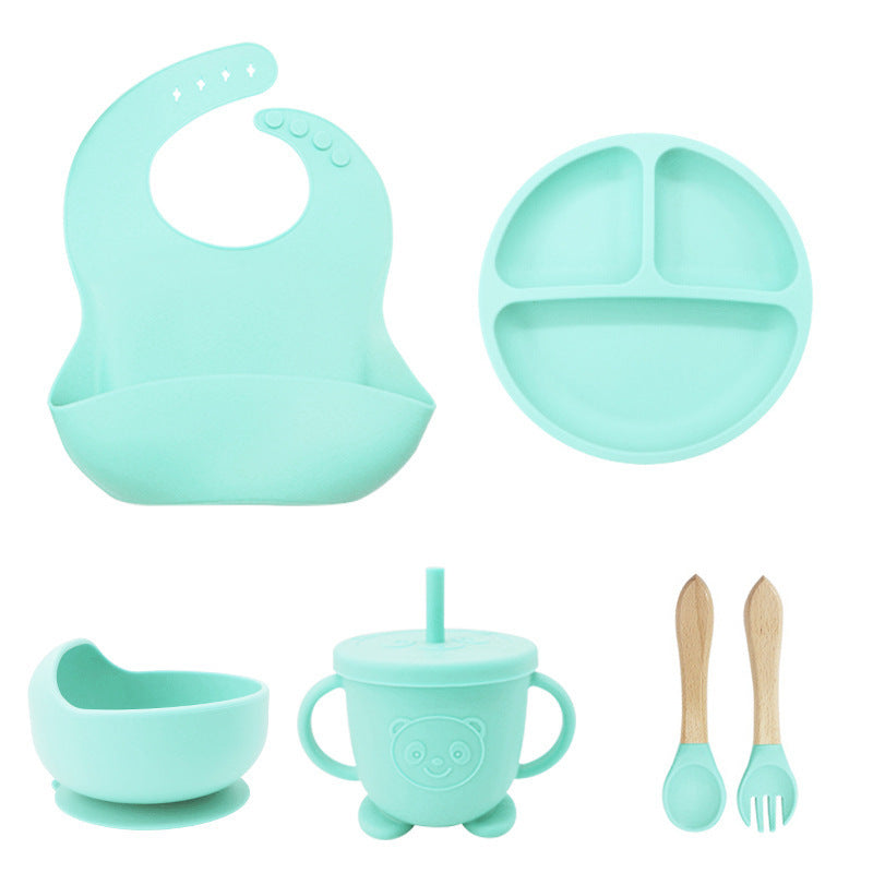 Children's Tableware Silicone 6 Pieces Suit Maternal And Child Suction Plate Food Supplement