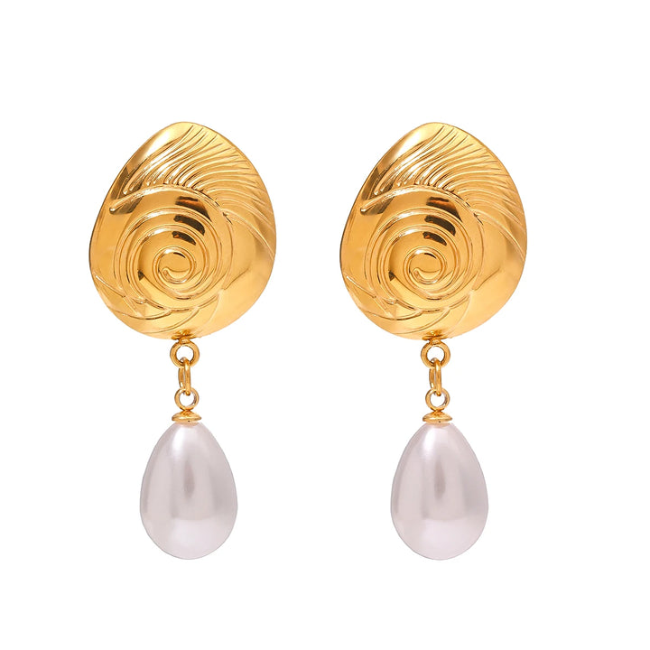 18K Gold-Plated Stainless Steel Teardrop Ribbed Earrings