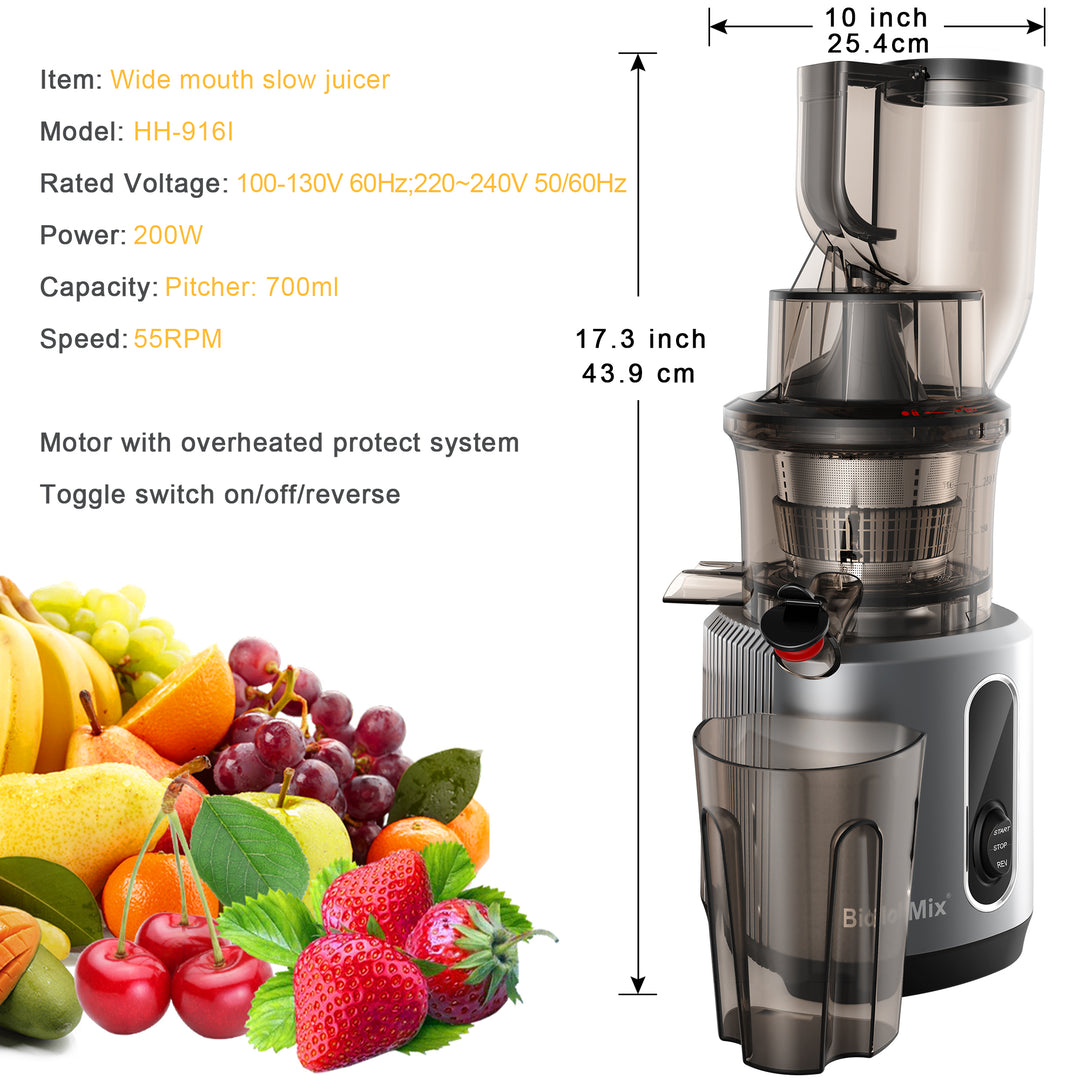 Cold Press Juicer with 3-Inch Feed Chute, 200W Slow Masticating Juice Extractor