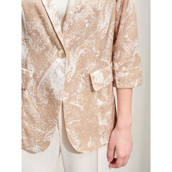 Silk Print Stretch Blazer with Notched Collar