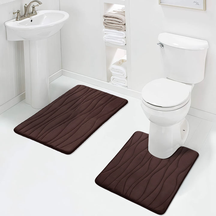 Memory Foam Bathroom Mat Set - 2 Piece Non-Slip Absorbent Shower Pads