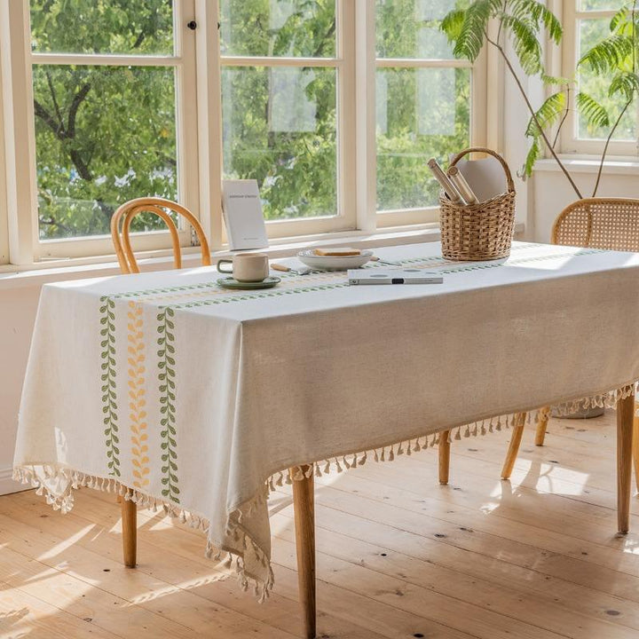 Elegant Floral Embroidery Tablecloth for Dining and Outdoor Events