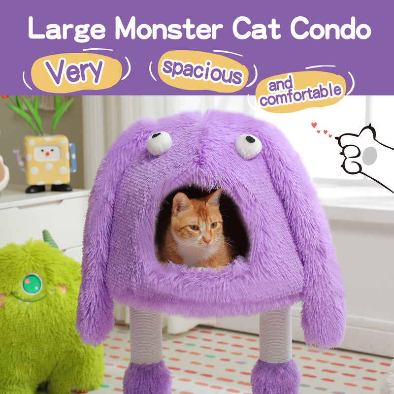 2-in-1 Monster-Themed Cat Tree with Sisal Scratching Posts and Large Condo