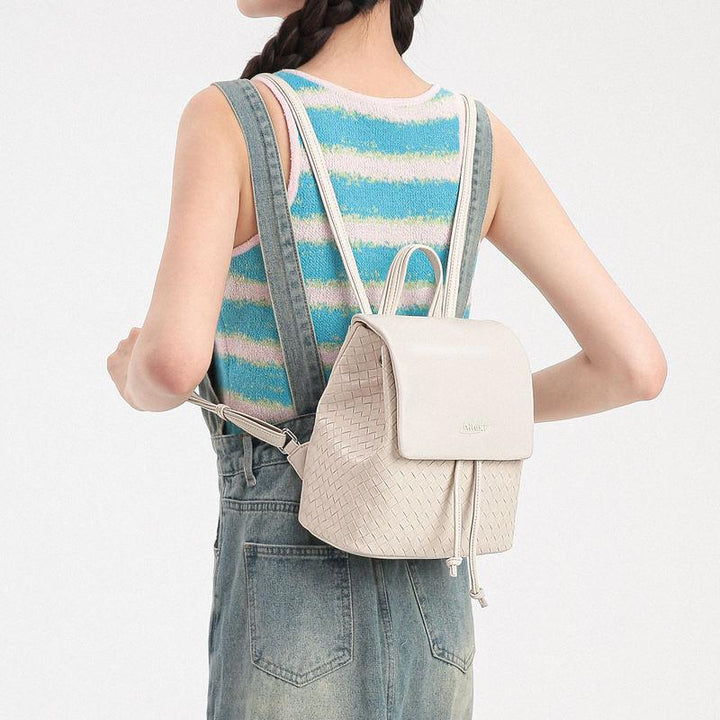 Versatile Summer Travel Leisure White Knitted Backpack